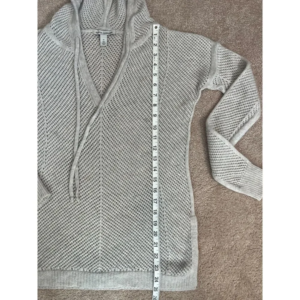 Autumn Cashmere Open Stitch V-Neck Gray Hoodie Sweater 100% Pure Cashmere SizeXS